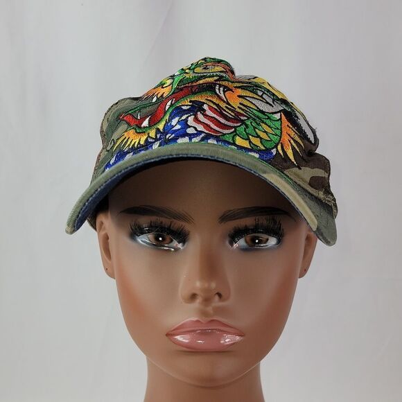 Vintage Ed Hardy Snap Back Trucker Hat Cap Bedazzled Embroidered Dragon main image 8
